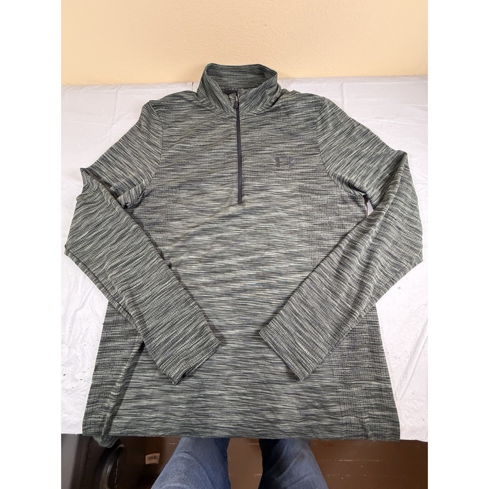 Men's Under Armour UA Heat Gear Dark Green Quarter‎ Zip Pullover Size Medium